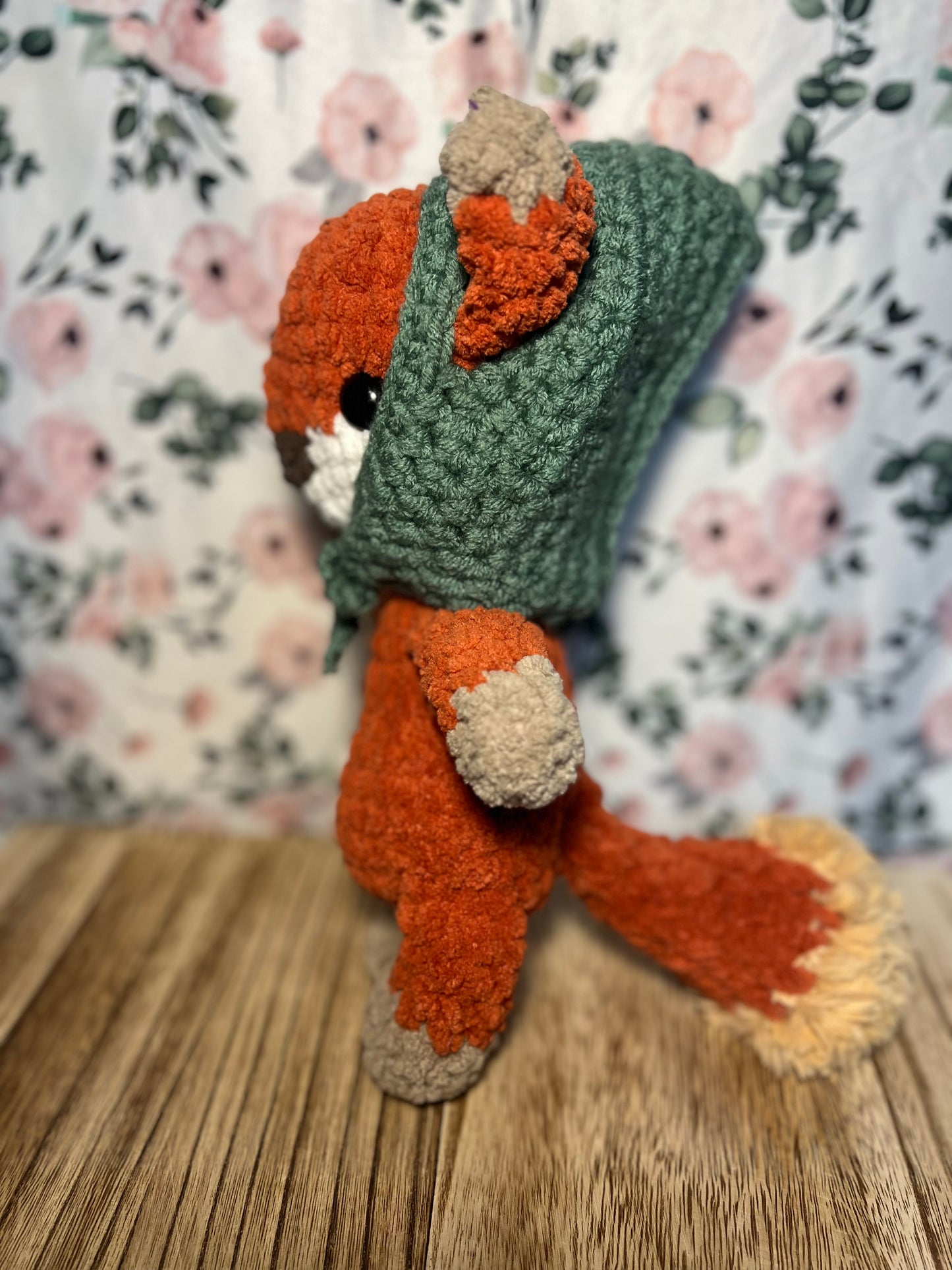 Crochet fox in a bonnet