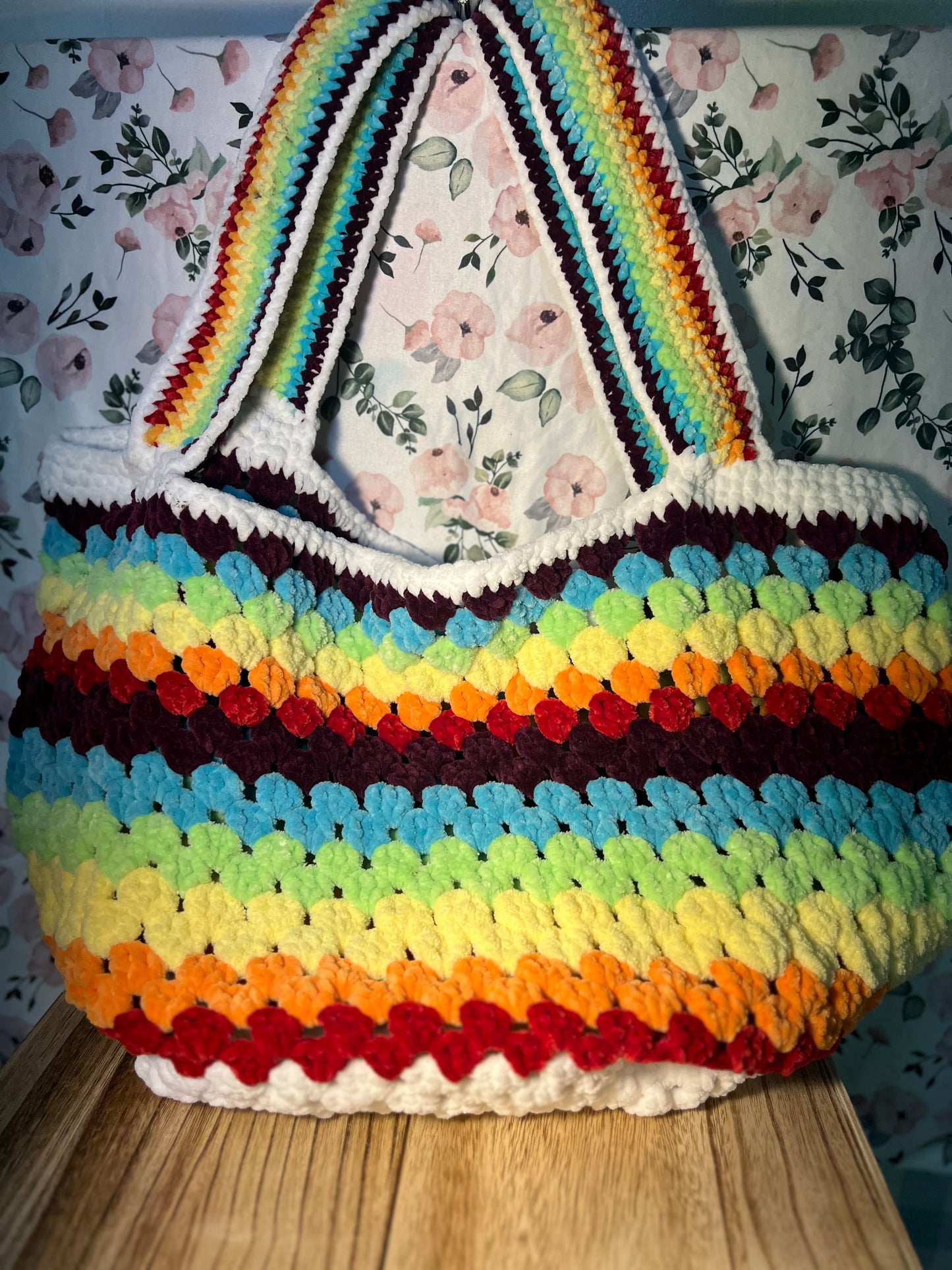 Crochet rainbow tote bag