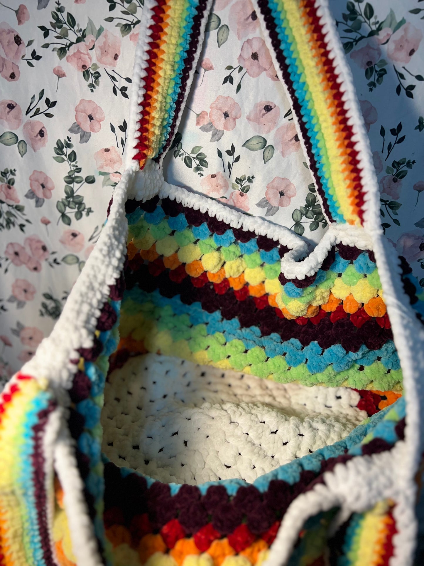 Crochet rainbow tote bag