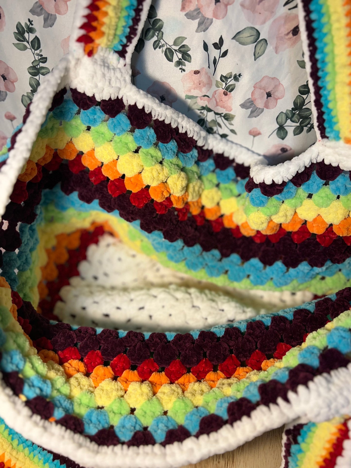 Crochet rainbow tote bag