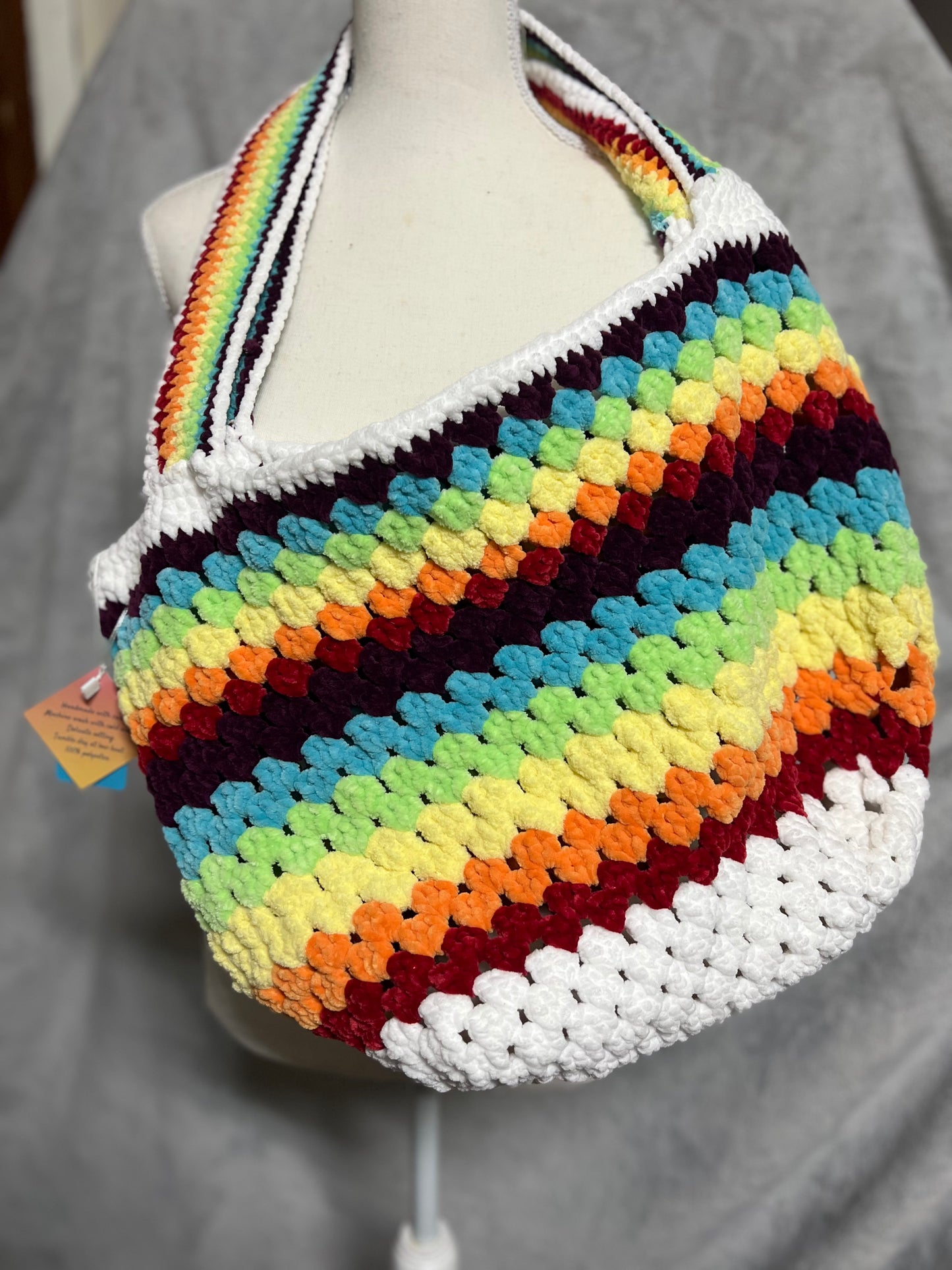 Crochet rainbow tote bag