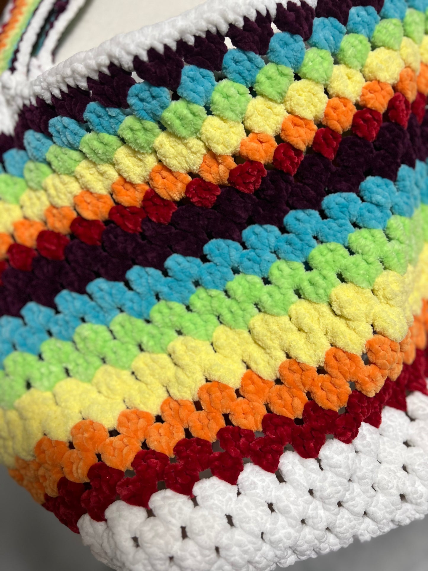 Crochet rainbow tote bag
