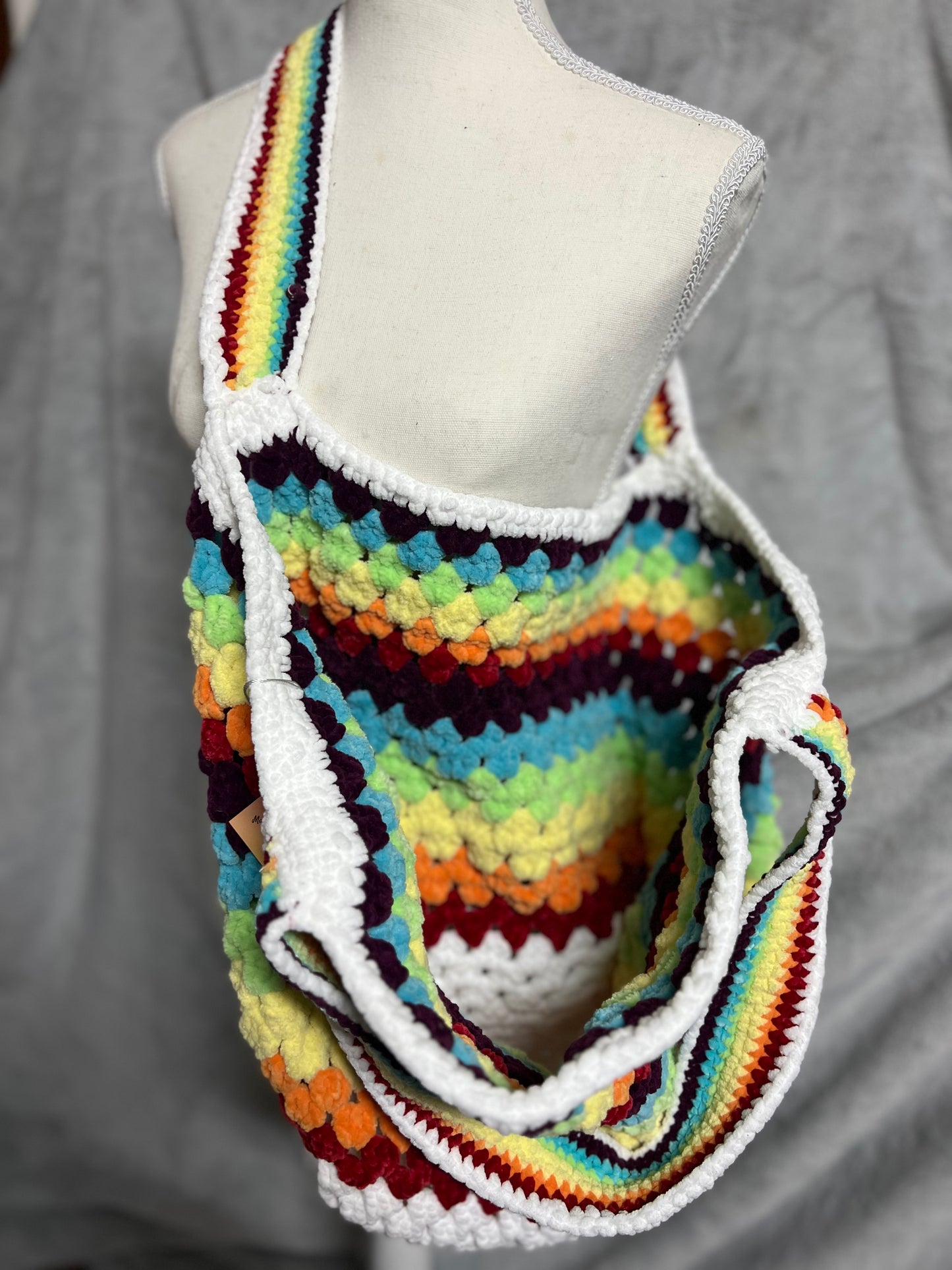 Crochet rainbow tote bag