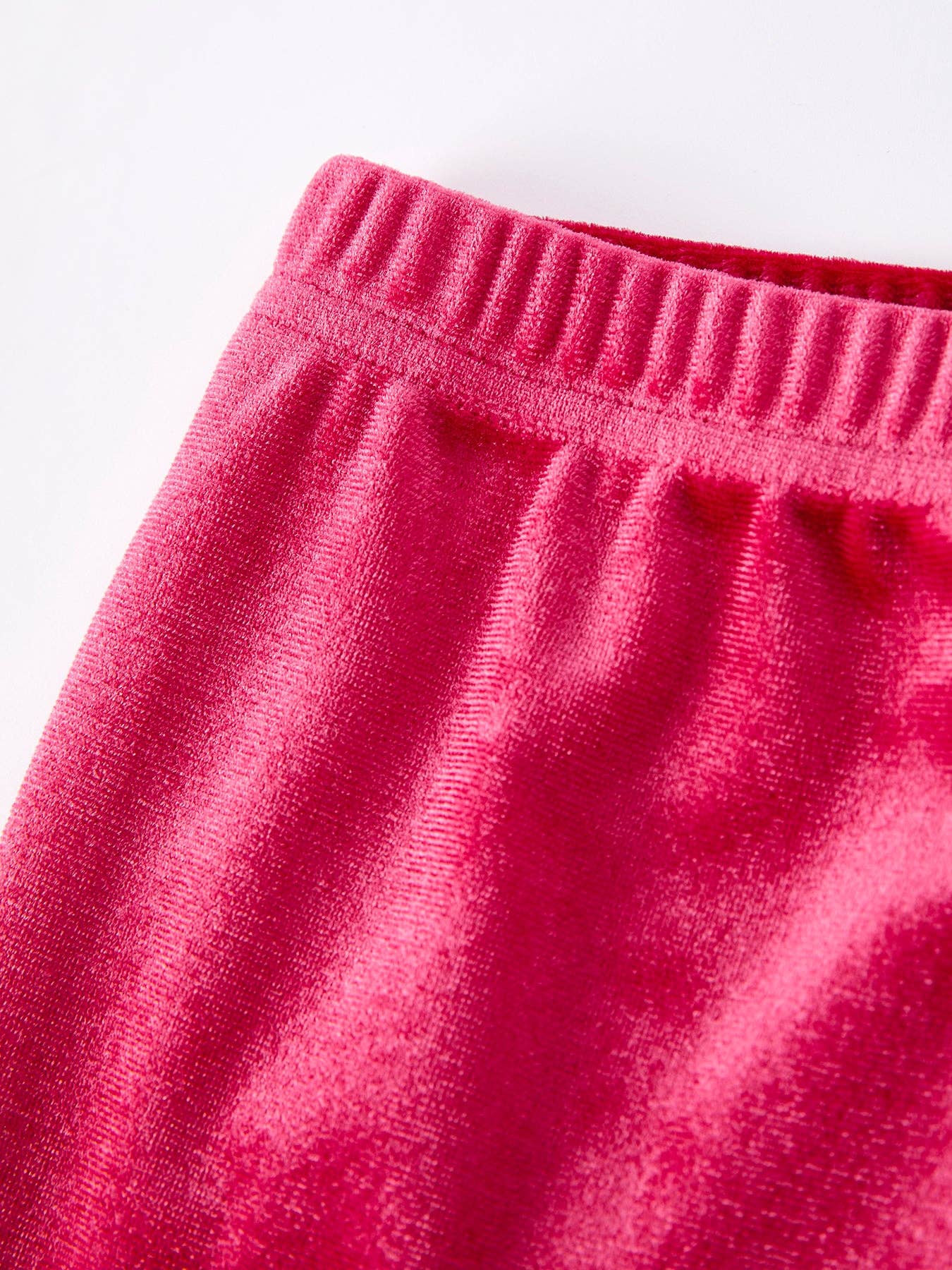 Rylee Faith Designs - Girls Christmas Outfit – Pink “Santa Baby” Ruffle Sweatshirt & Velvet Bell-Bottom Pants Set