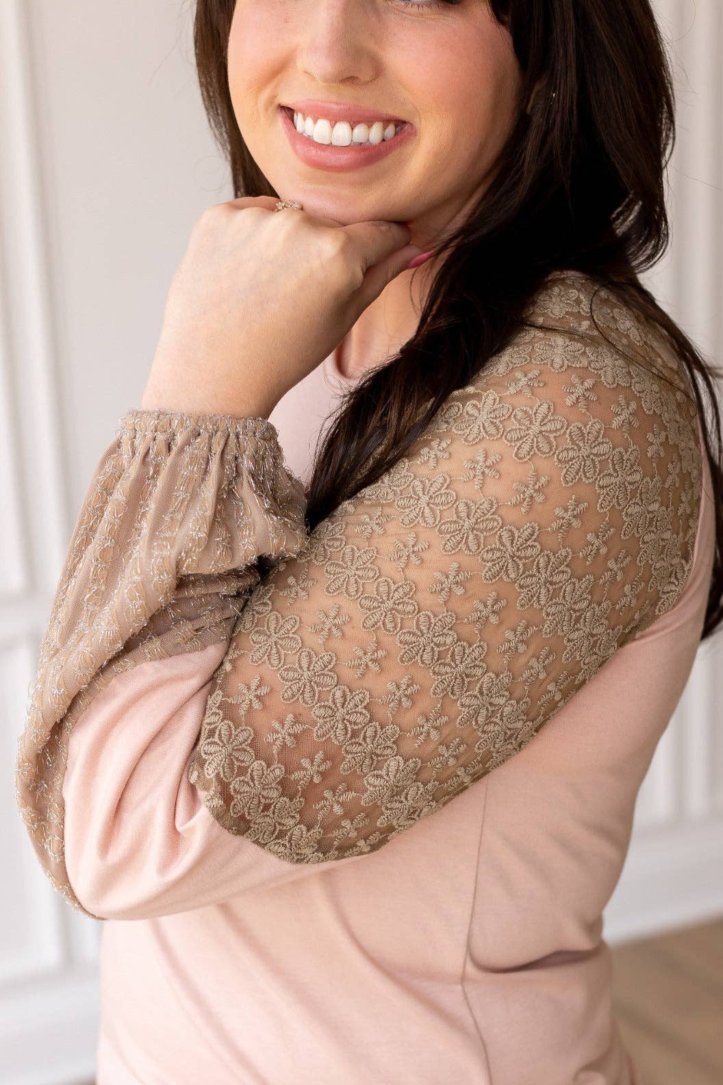 GRACE+EMMA by Southern Grace - Powder Pink Lace Patch Sleeve Top
