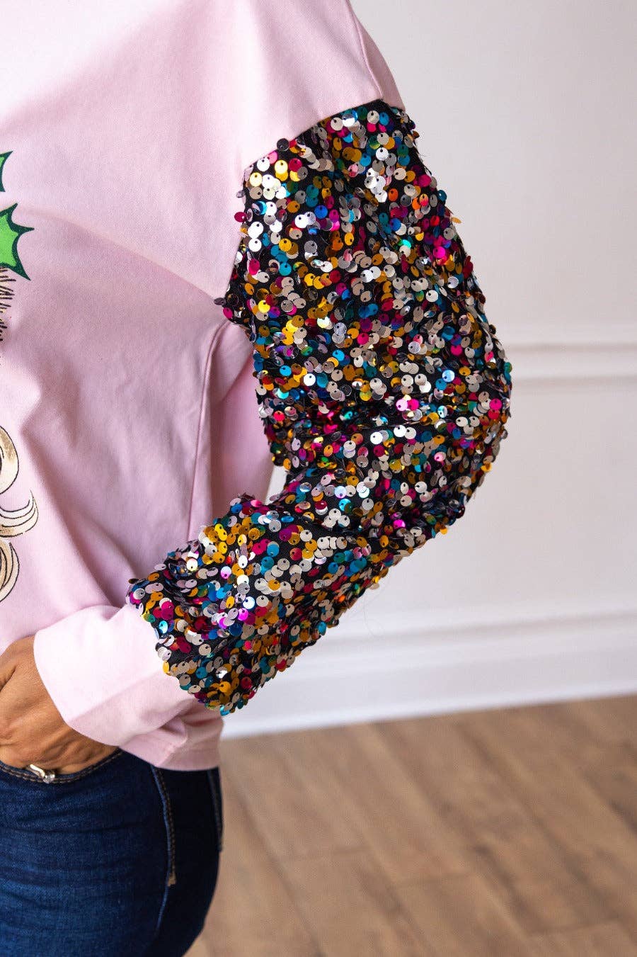 GRACE+EMMA by Southern Grace - Pink Sequin Sleeve Santa Clause