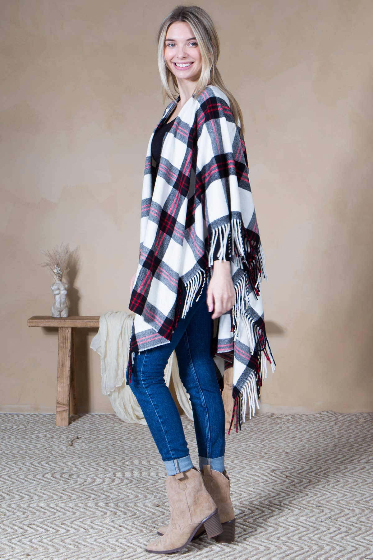 Mini Momo - Mommy and Me Matching Cape Ruana Open Poncho - Plaid