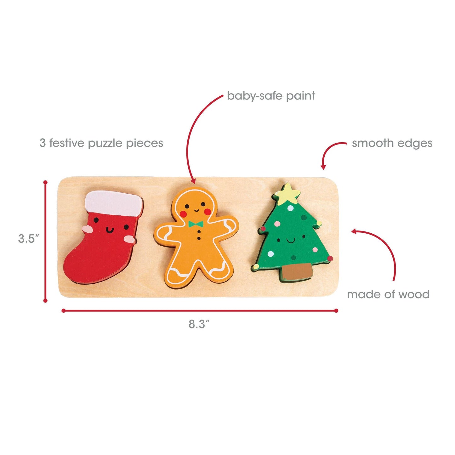 Pearhead - Wooden Christmas Holiday Puzzle, Montessori Learning Toy