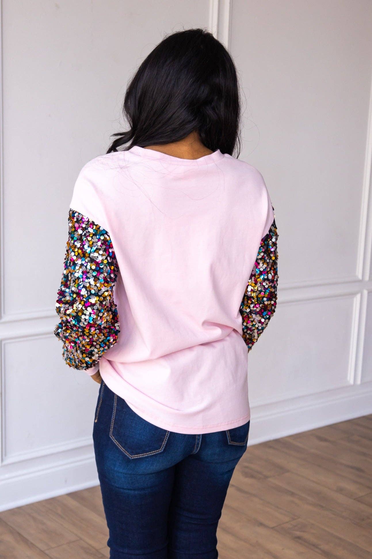 GRACE+EMMA by Southern Grace - Pink Sequin Sleeve Santa Clause