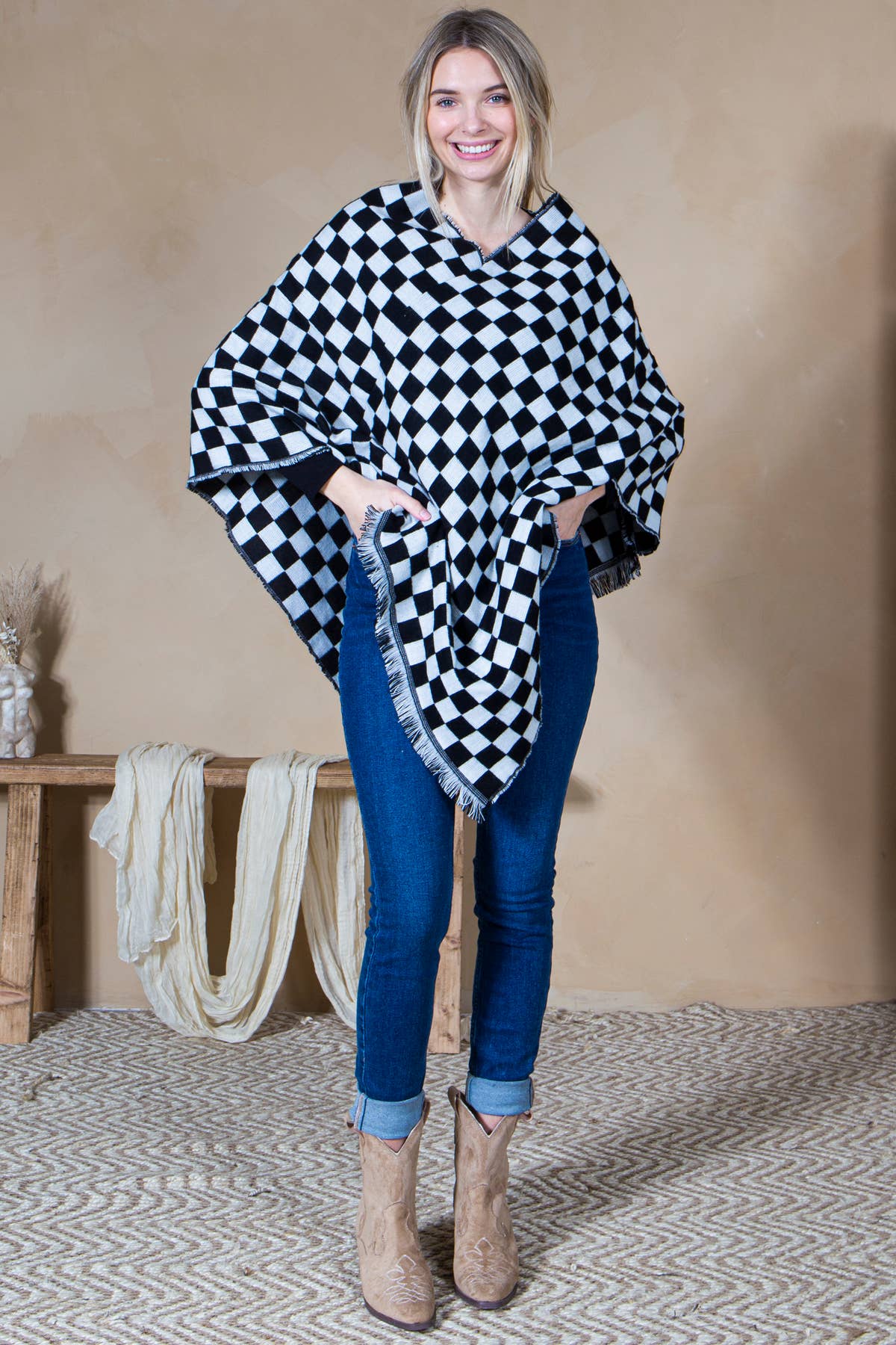 Mini Momo - Mommy and Me Matching Cape Blanket Poncho - Checkered