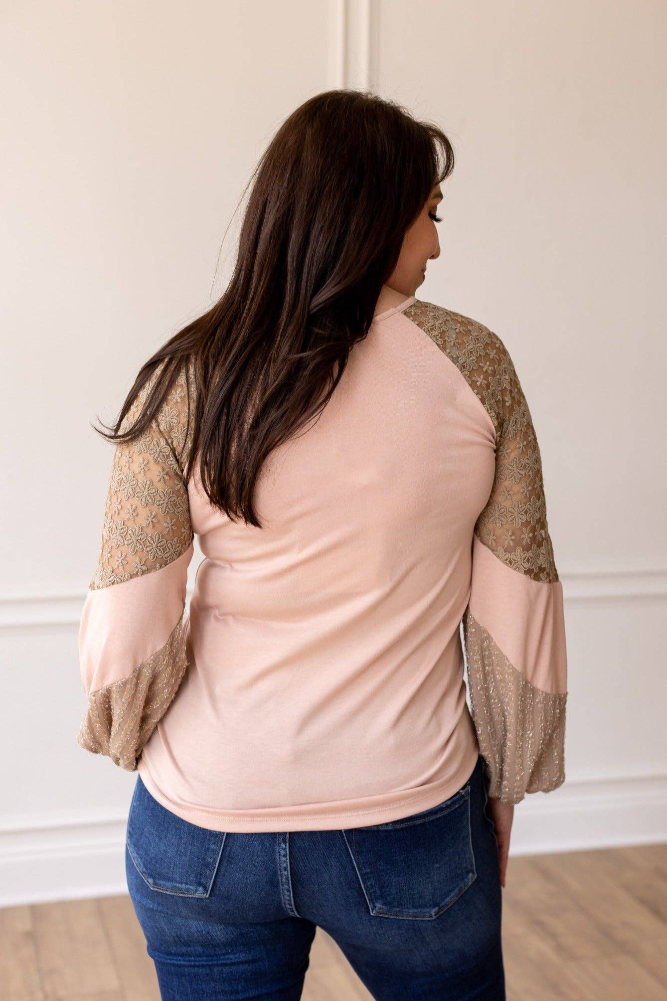 GRACE+EMMA by Southern Grace - Powder Pink Lace Patch Sleeve Top