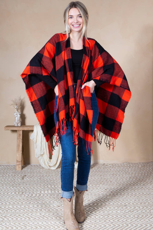 Mini Momo - Mommy and Me Matching Cape Ruana Open Poncho - Buffalo