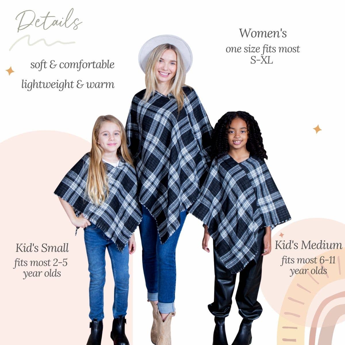 Mini Momo - Mommy and Me Matching Cape Ruana Open Poncho - Plaid