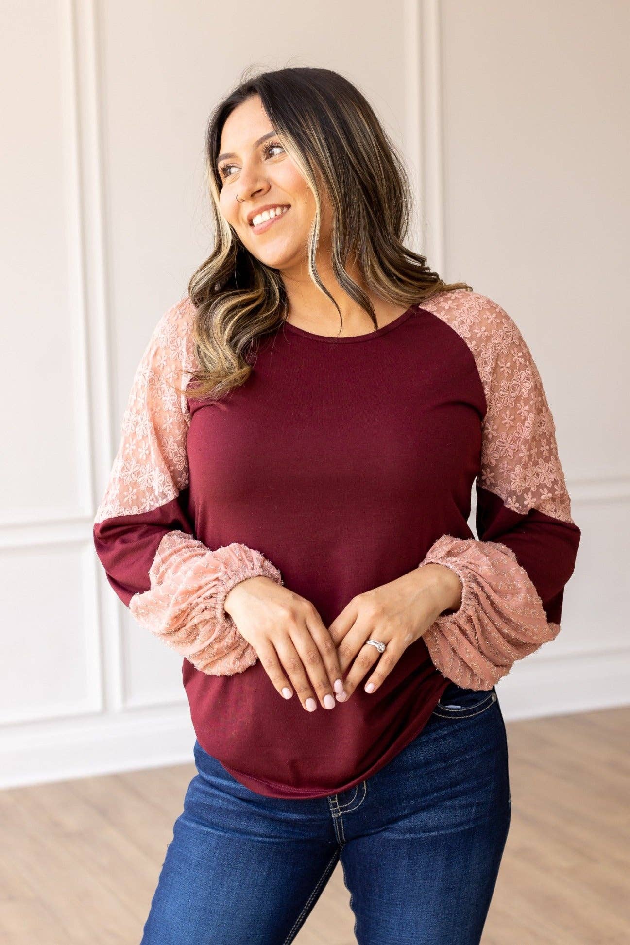 GRACE+EMMA by Southern Grace - Berry Blush Lace Fusion Top