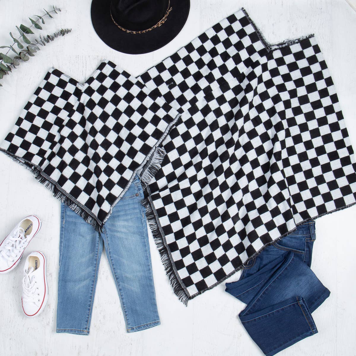 Mini Momo - Mommy and Me Matching Cape Blanket Poncho - Checkered