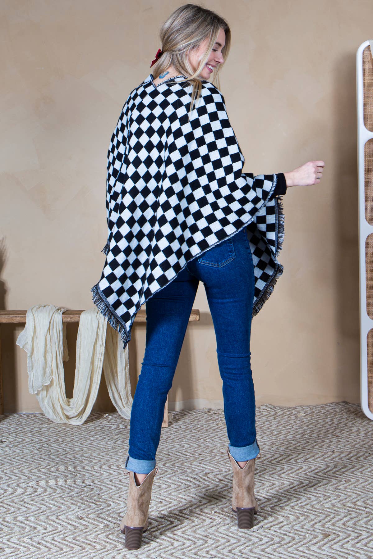 Mini Momo - Mommy and Me Matching Cape Blanket Poncho - Checkered