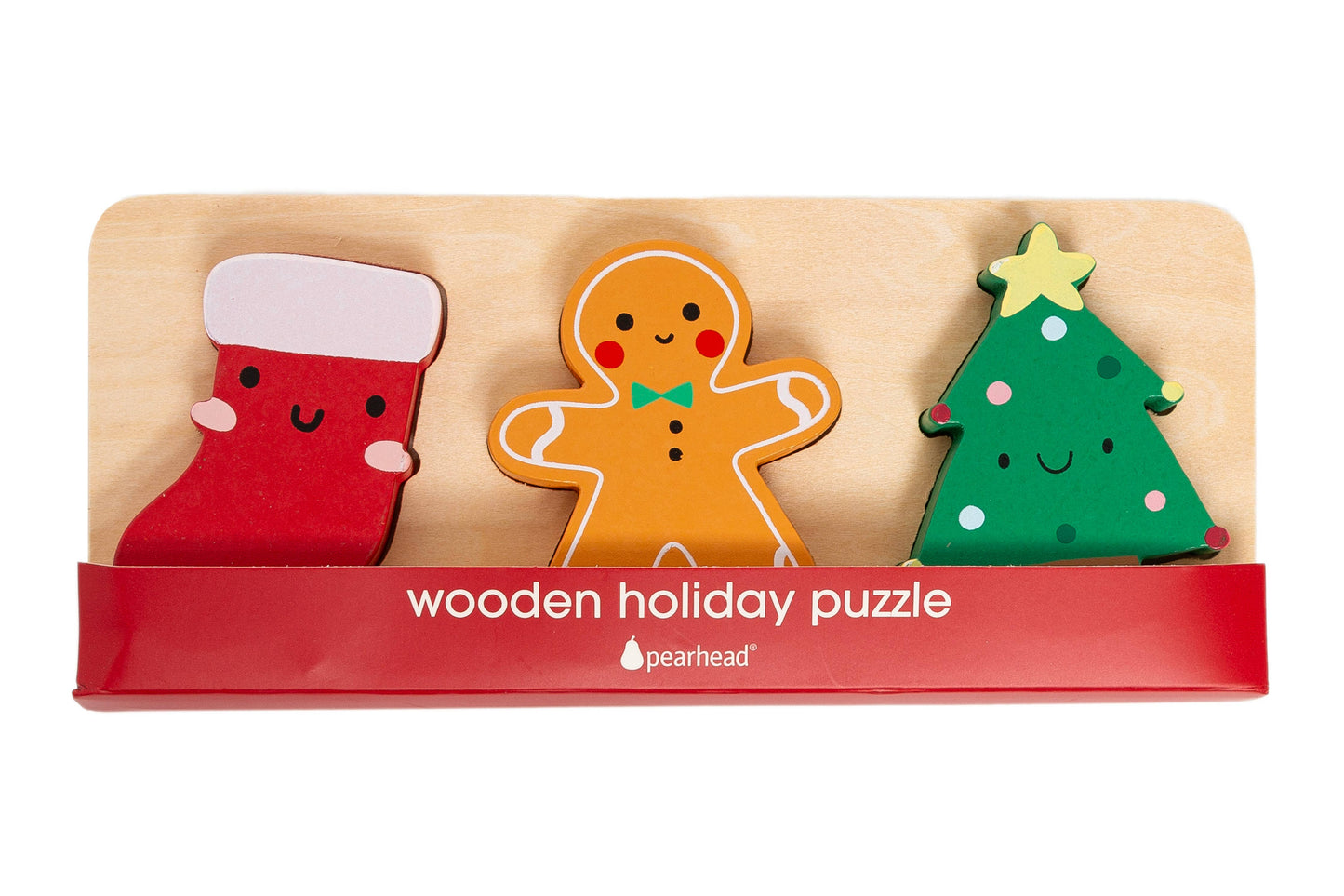 Pearhead - Wooden Christmas Holiday Puzzle, Montessori Learning Toy