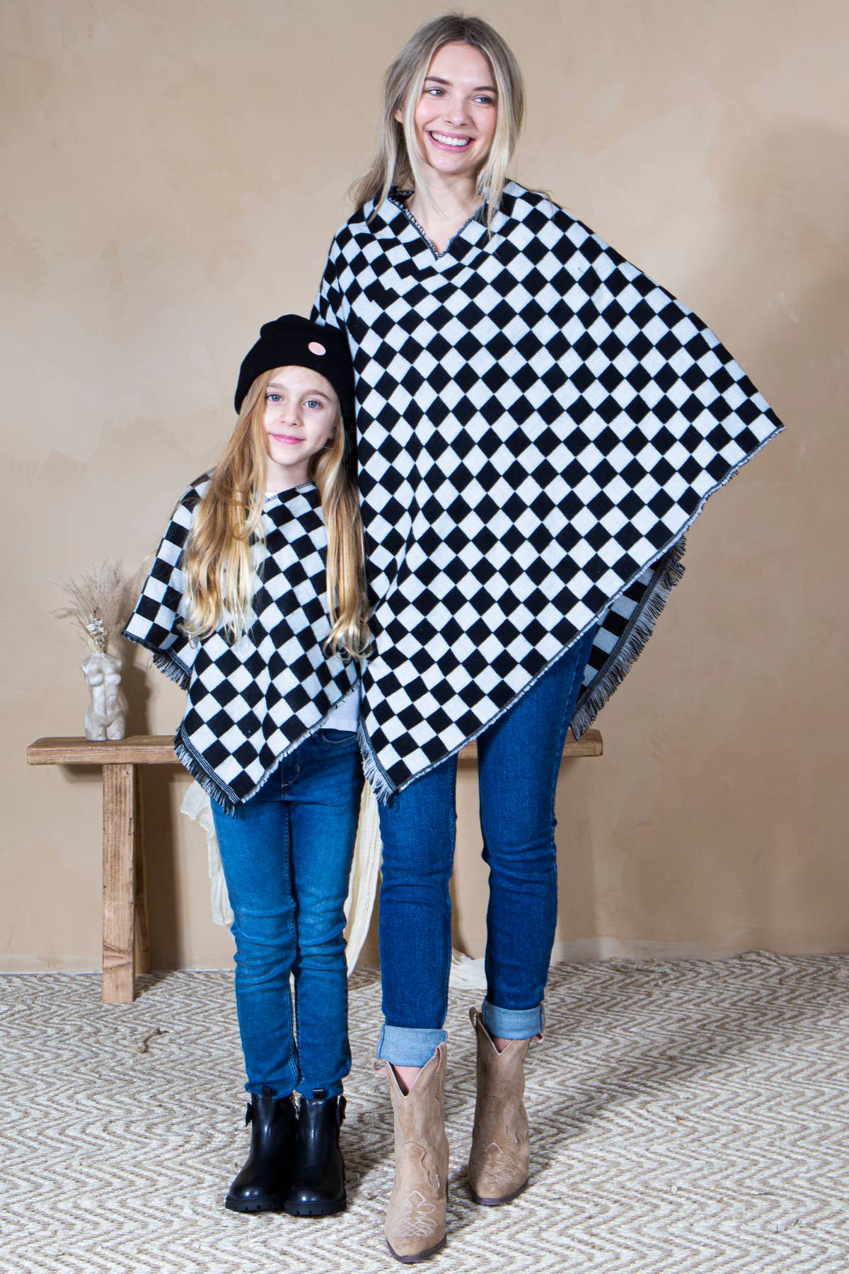 Mini Momo - Mommy and Me Matching Cape Blanket Poncho - Checkered