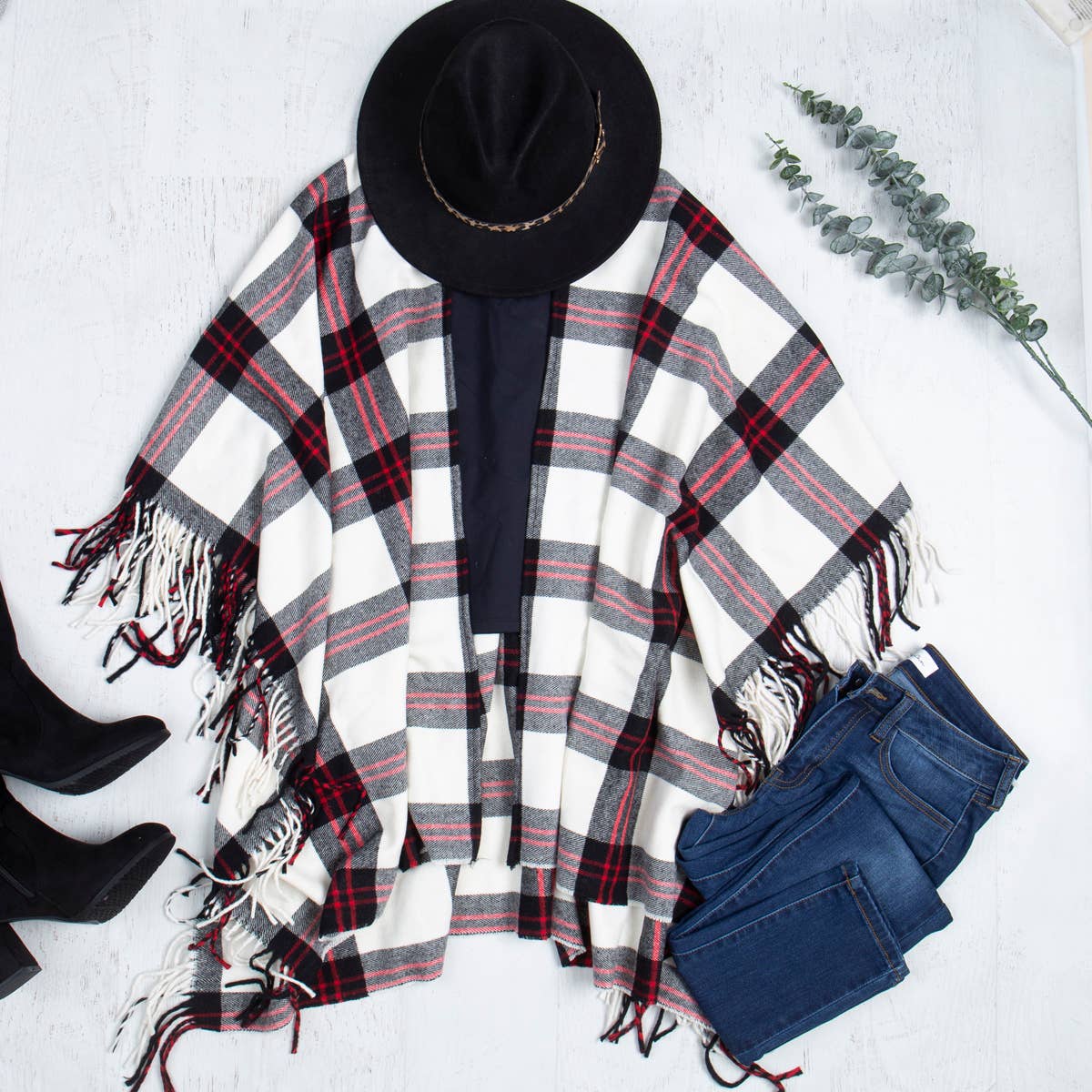 Mini Momo - Mommy and Me Matching Cape Ruana Open Poncho - Plaid