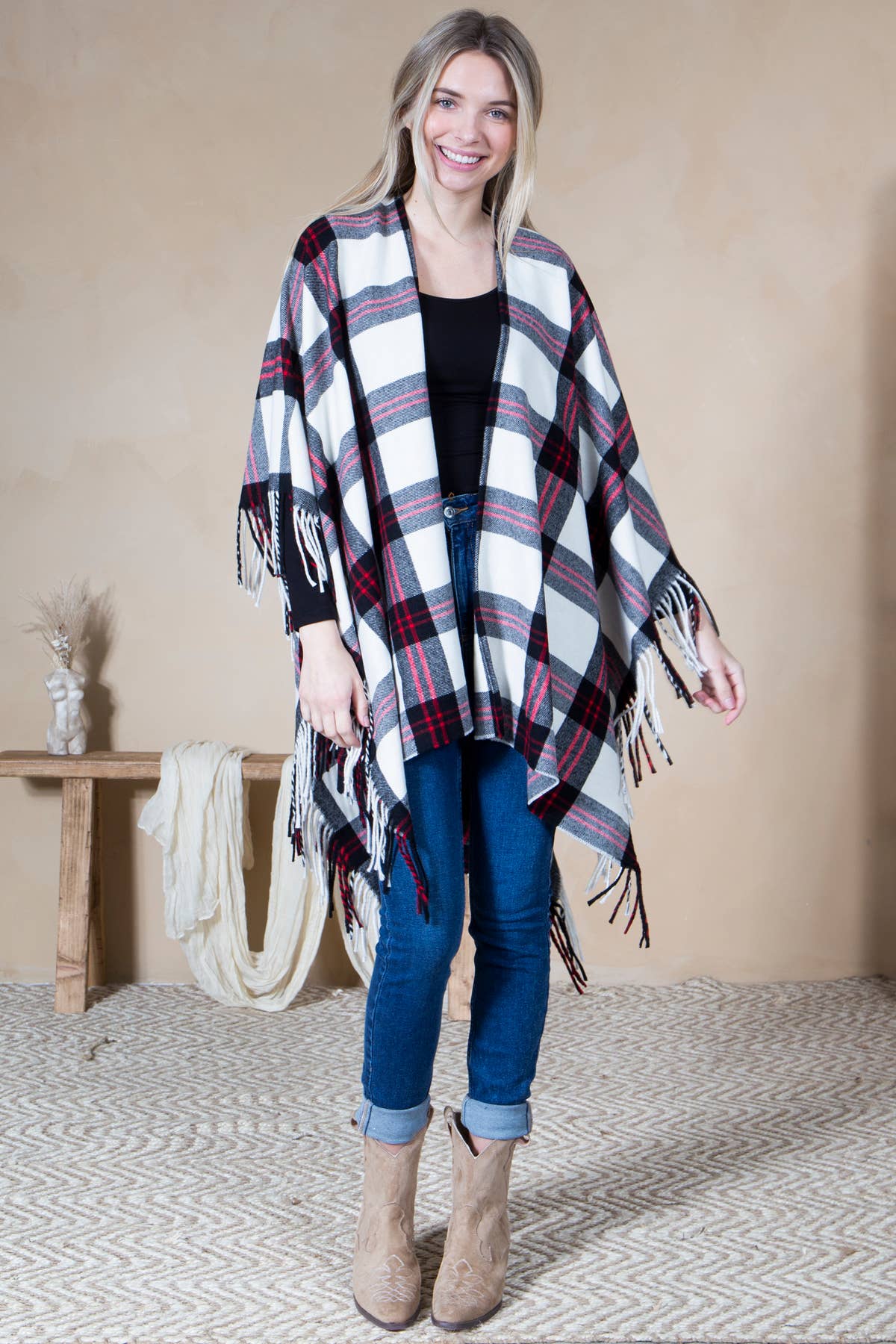 Mini Momo - Mommy and Me Matching Cape Ruana Open Poncho - Plaid