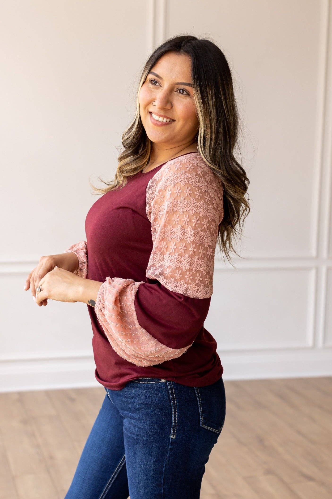 GRACE+EMMA by Southern Grace - Berry Blush Lace Fusion Top