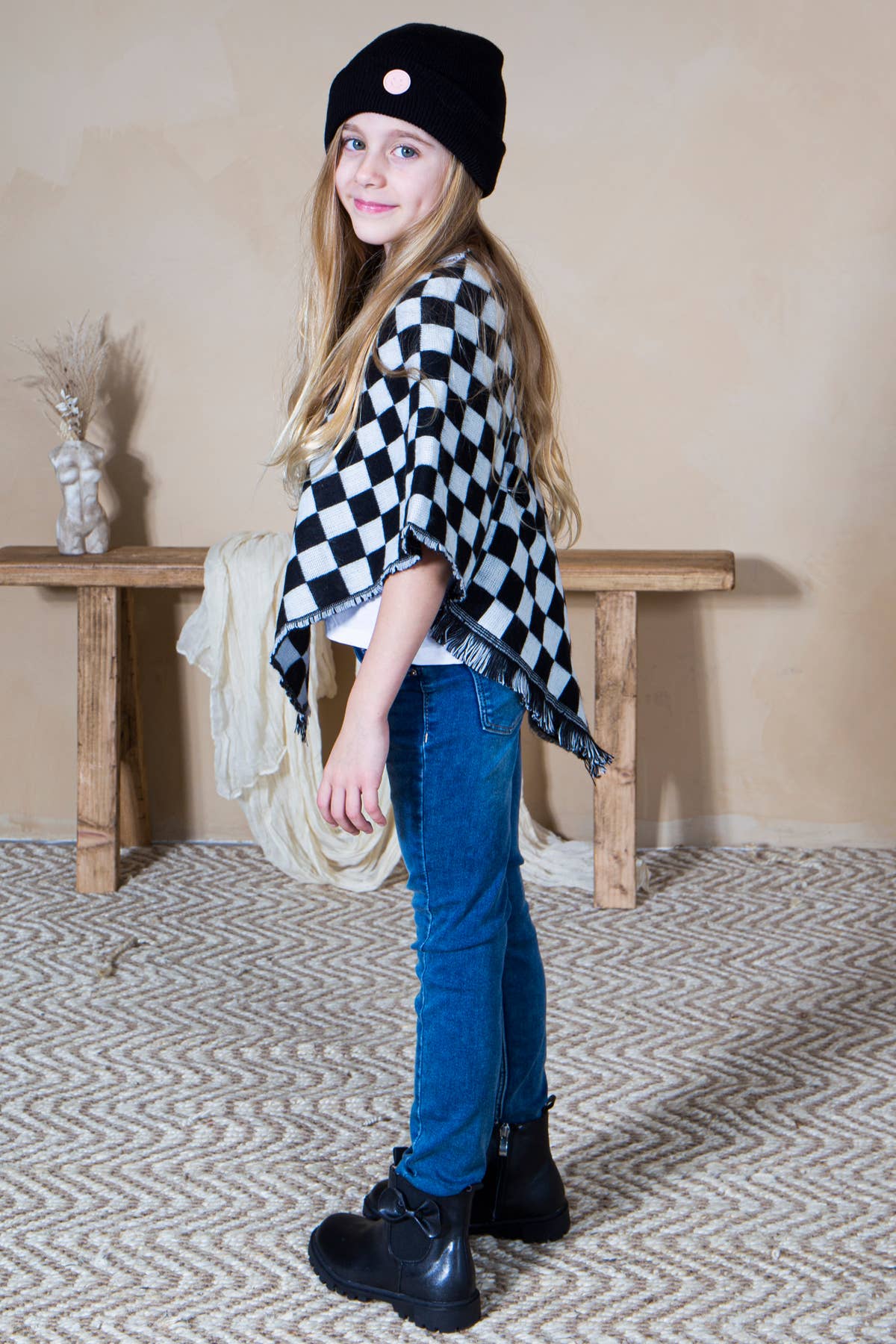 Mini Momo - Mommy and Me Matching Cape Blanket Poncho - Checkered