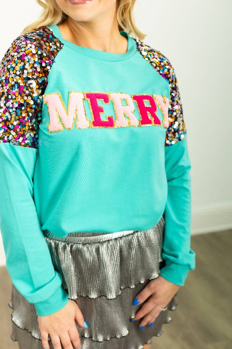 GRACE+EMMA by Southern Grace - MERRY Turquoise Sweatshirt