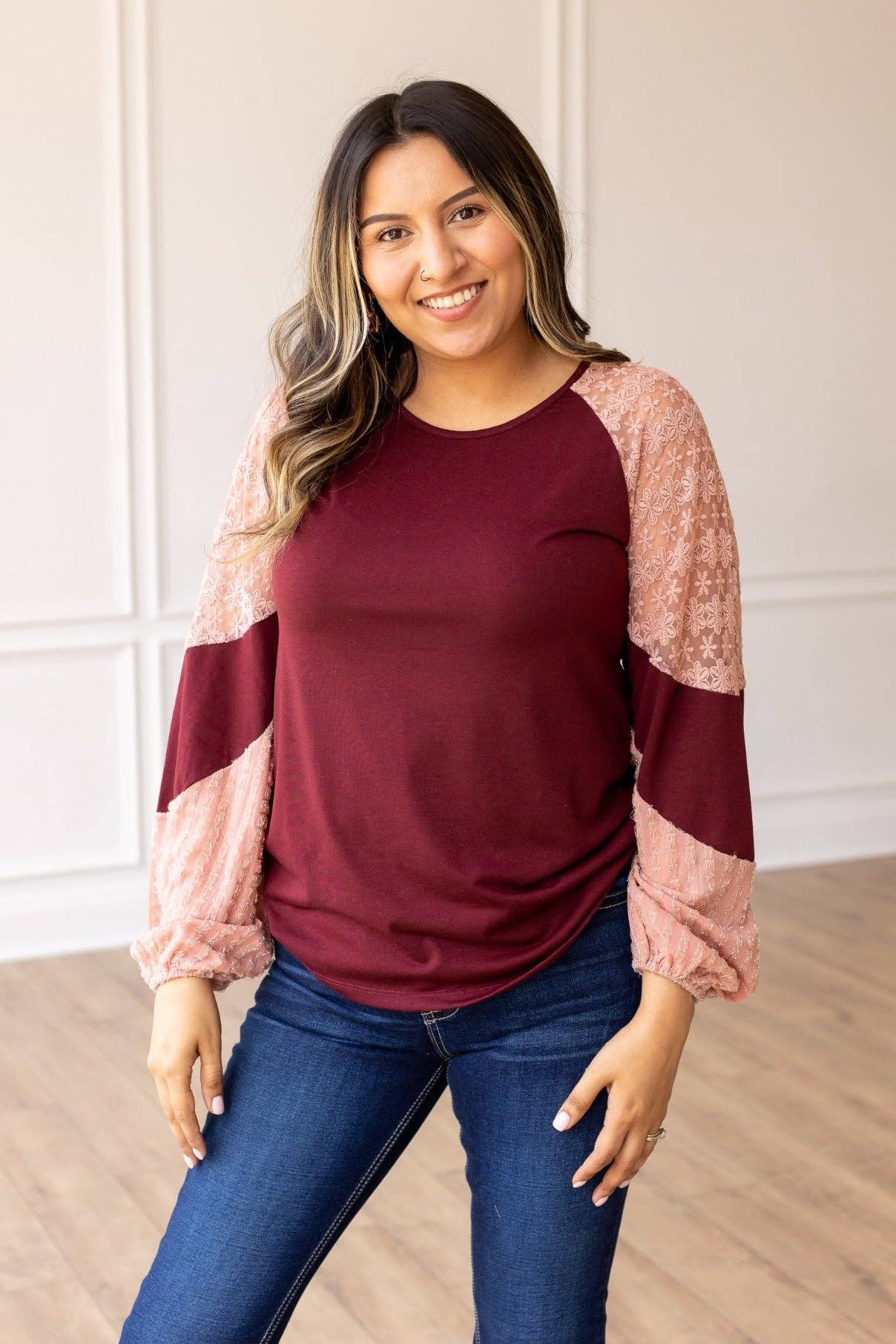 GRACE+EMMA by Southern Grace - Berry Blush Lace Fusion Top