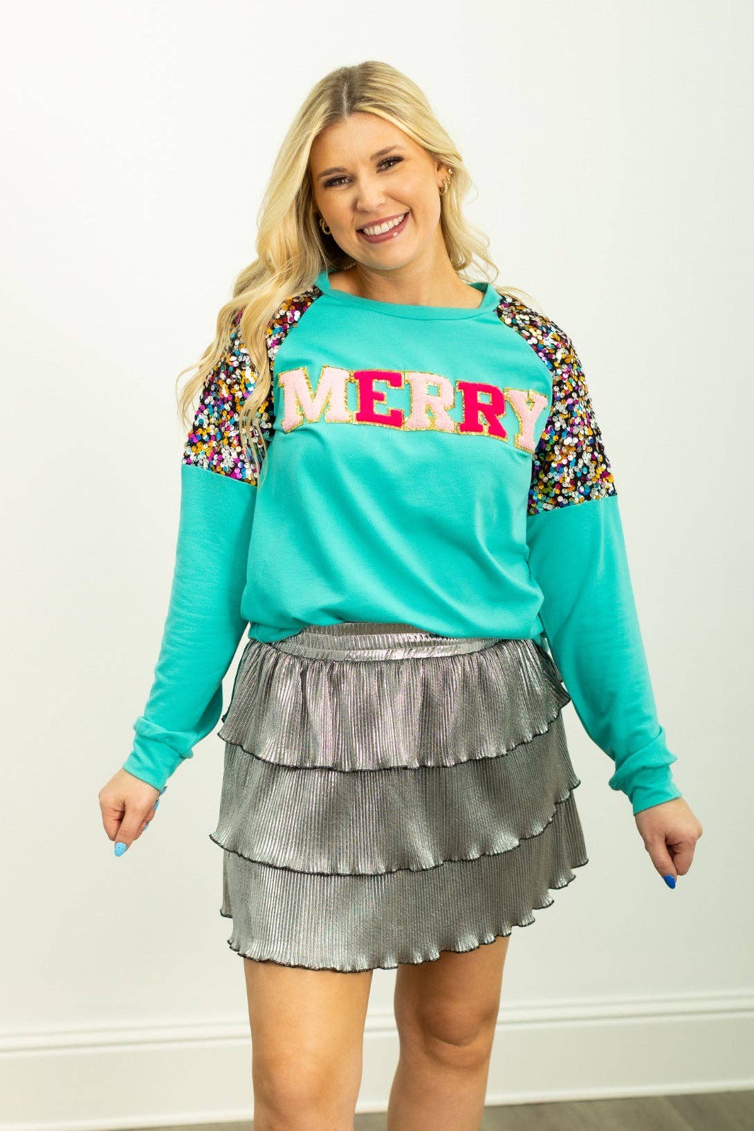 GRACE+EMMA by Southern Grace - MERRY Turquoise Sweatshirt