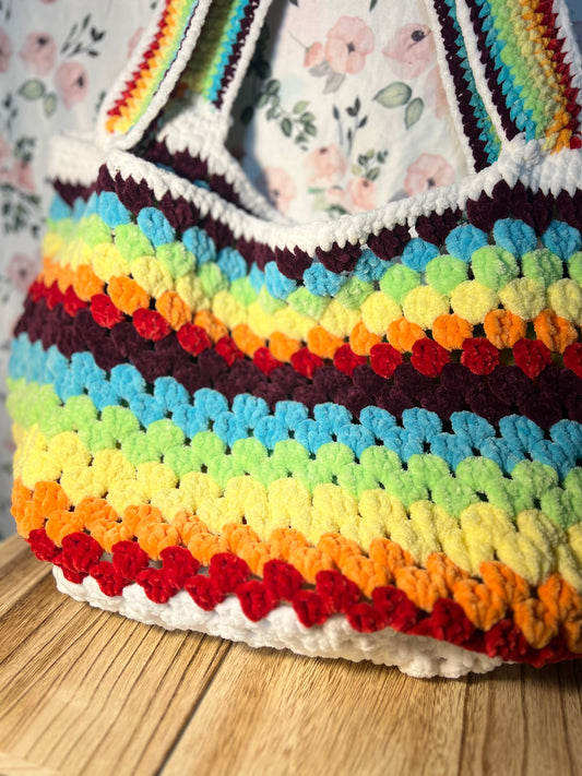 Crochet rainbow tote bag