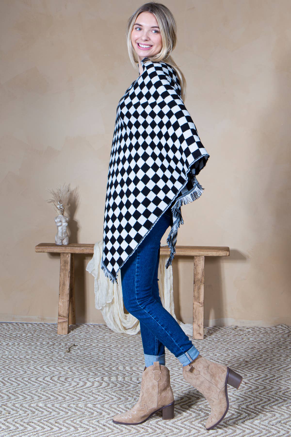 Mini Momo - Mommy and Me Matching Cape Blanket Poncho - Checkered