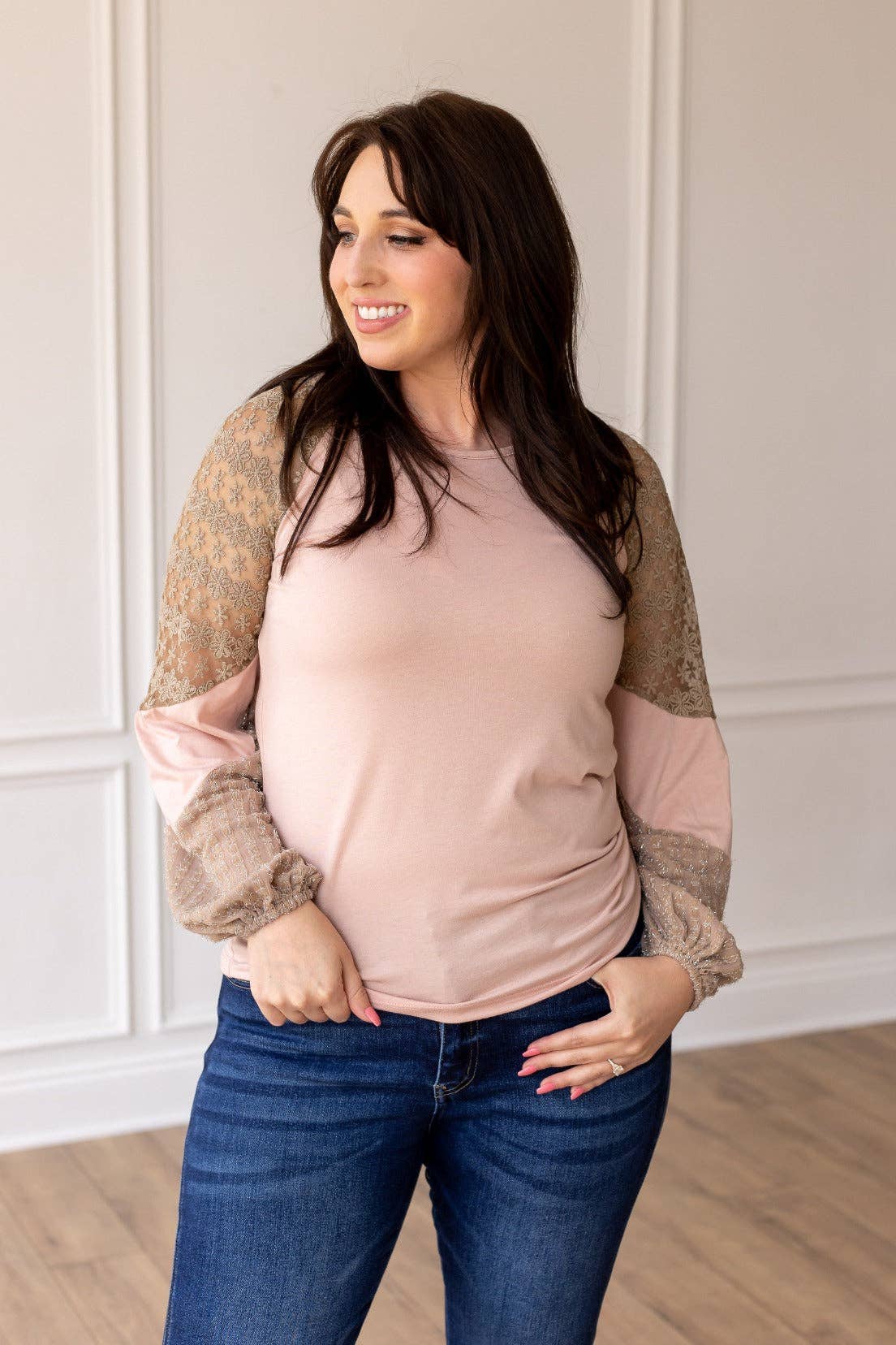GRACE+EMMA by Southern Grace - Powder Pink Lace Patch Sleeve Top