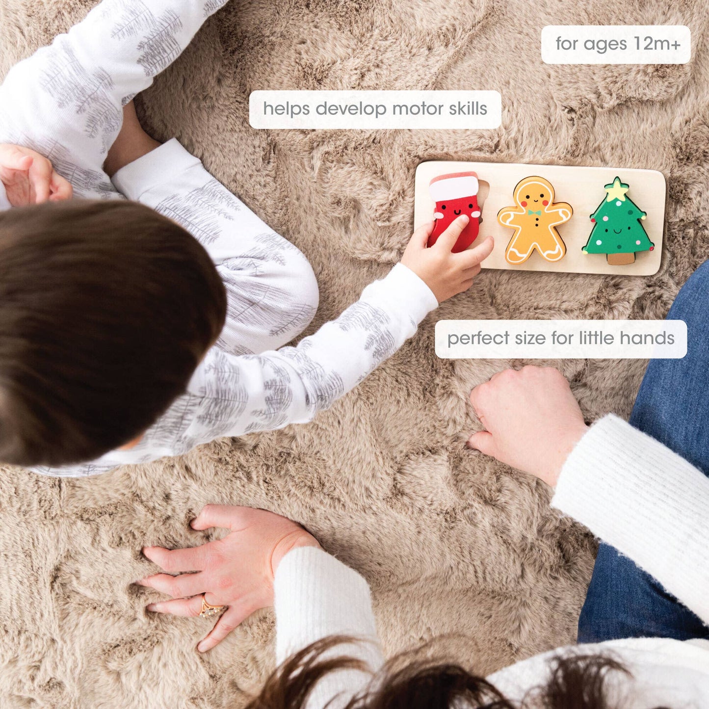 Pearhead - Wooden Christmas Holiday Puzzle, Montessori Learning Toy