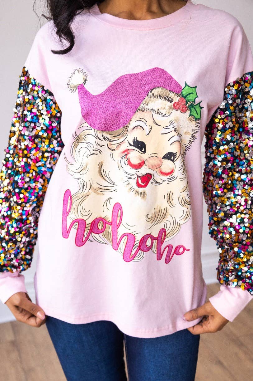 GRACE+EMMA by Southern Grace - Pink Sequin Sleeve Santa Clause