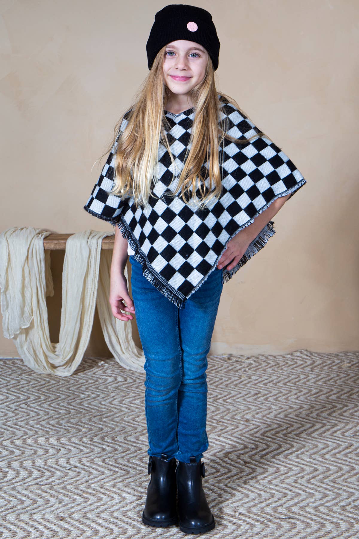 Mini Momo - Mommy and Me Matching Cape Blanket Poncho - Checkered