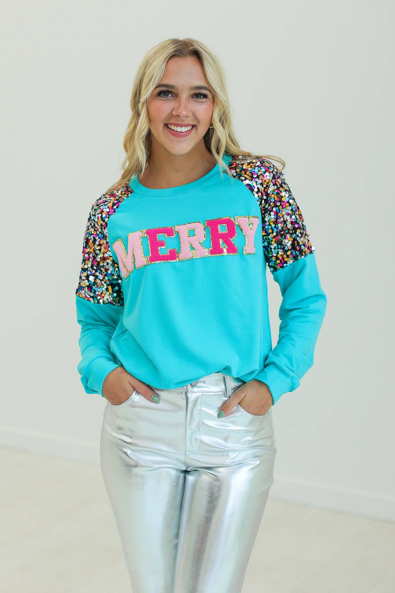 GRACE+EMMA by Southern Grace - MERRY Turquoise Sweatshirt