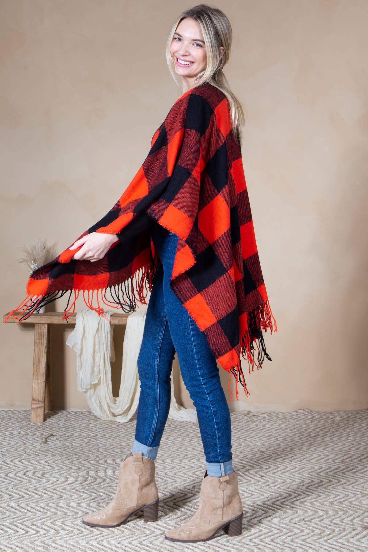 Mini Momo - Mommy and Me Matching Cape Ruana Open Poncho - Buffalo