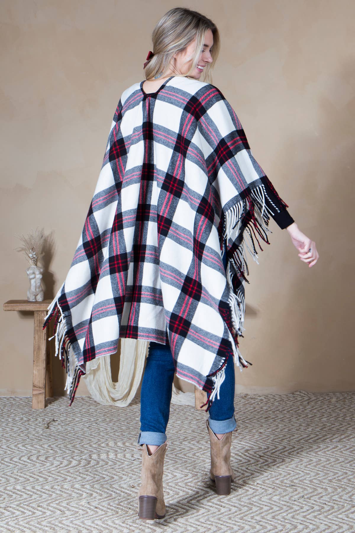 Mini Momo - Mommy and Me Matching Cape Ruana Open Poncho - Plaid