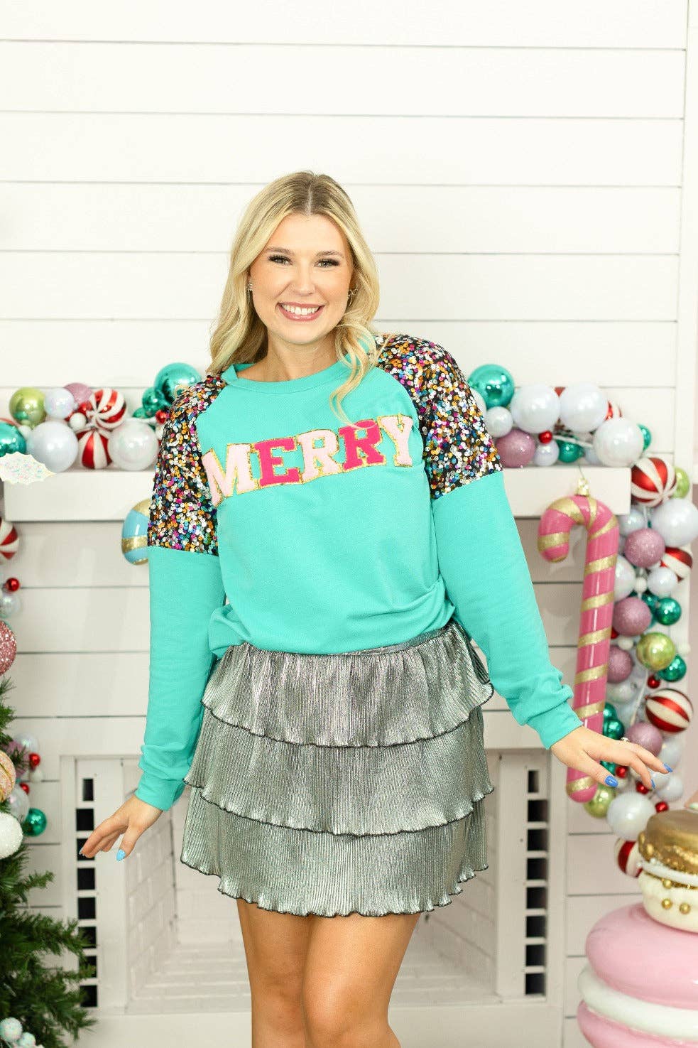 GRACE+EMMA by Southern Grace - MERRY Turquoise Sweatshirt